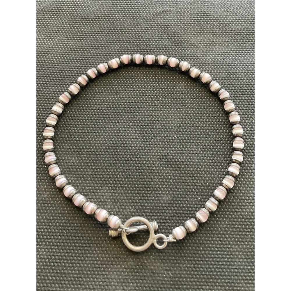 sterling silver Navajo pearl bracelet pink conch Or Peruvian opal beads Vintage